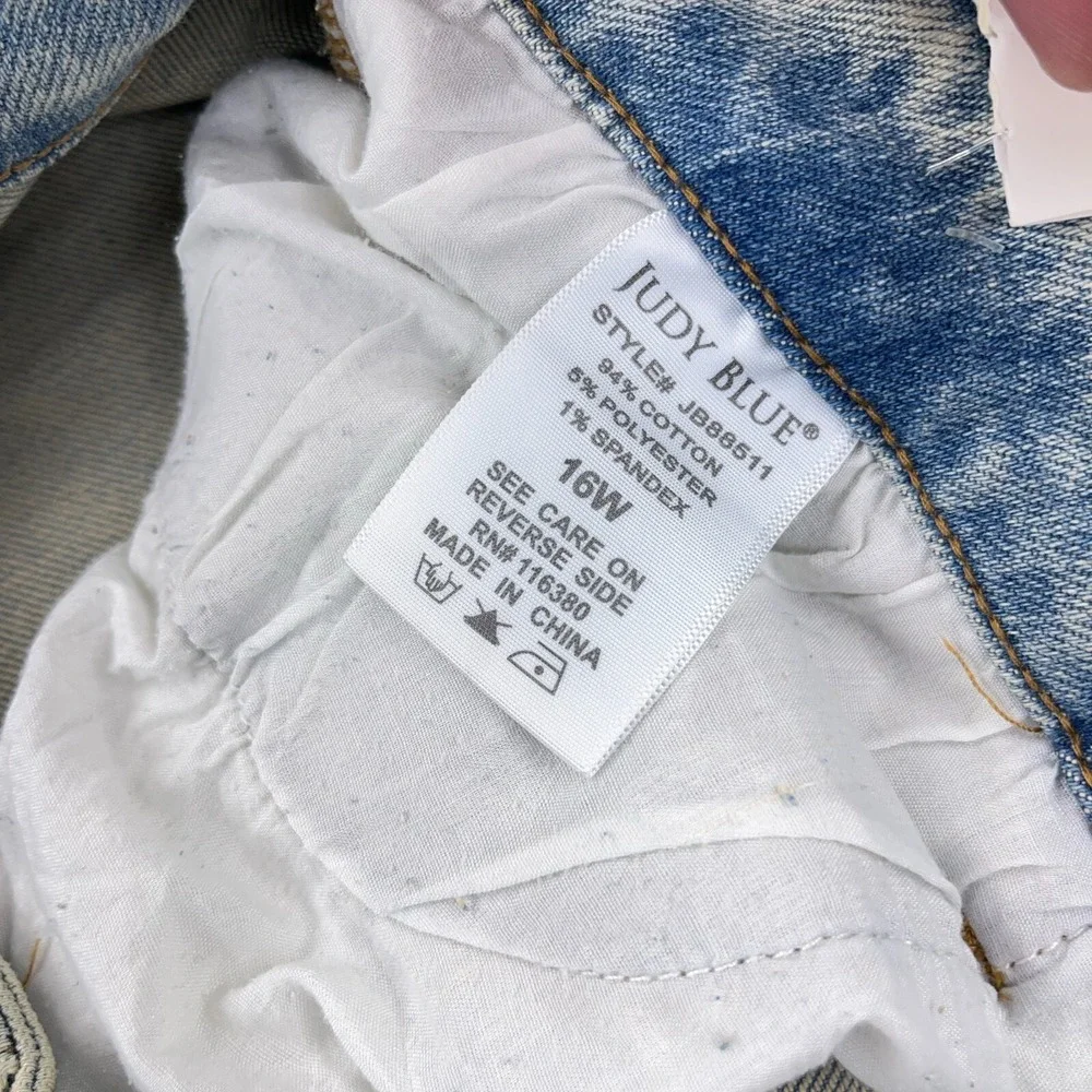 Judy Blue Jeans Women 16W Straight Leg High Waist Light Wash Distressed  Holes - Picture 11 of 16